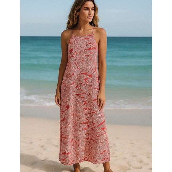 Laundry by Shelli Segal Red/white  Back Cutout Tropical Print Maxi Dress Size 4 - Picture 1 of 10